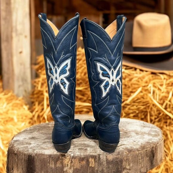 Women’s Size 6 C - Justin Vintage Tall Cowboy Western Boots Butterfly Inlays - Picture 5 of 6